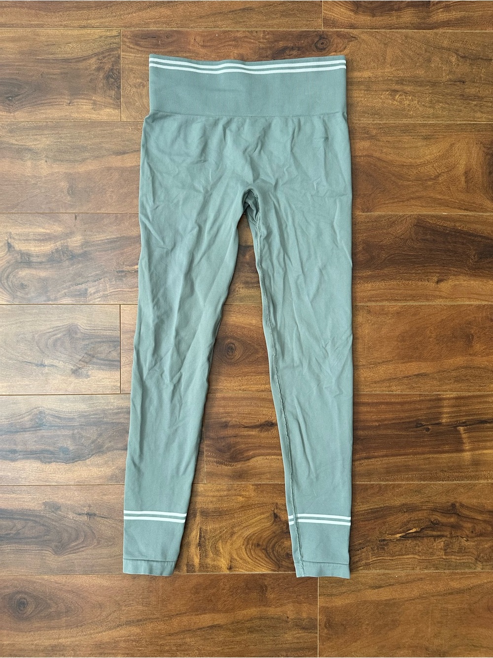 Gymshark High-Waist Sage Leggings with White Stripe Trim